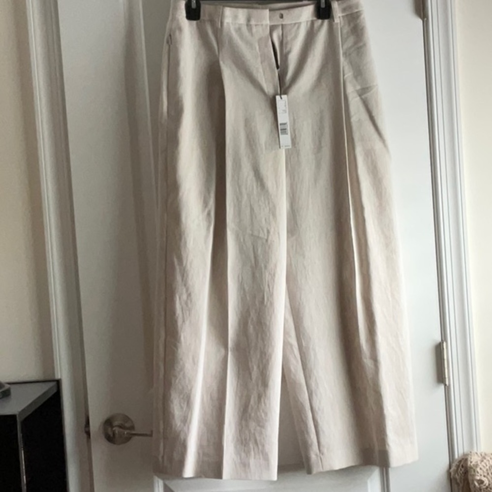 Elie Tahari Tan Pleated Wide Leg Pants